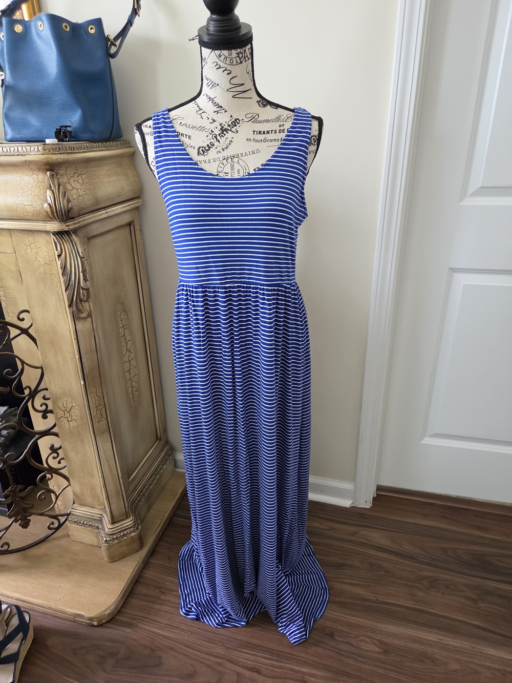 SO Blue and White Striped Scoop Neck Maxi Dress